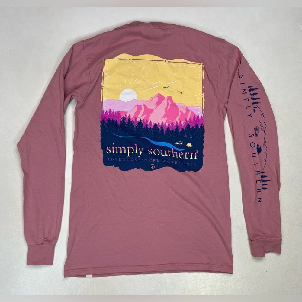 Simply Southern Mauve Long Sleeve Tee with Yellow & Pink Mountain Graphic